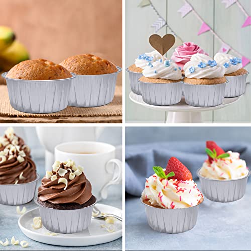 Augoog 100Pcs Aluminum Cups with Lids,5oz Disposable Ramekin Baking Cups Muffin Liners Mini Pie Pans Foil Cupcake Containers for Christmas Party Wedding,Silver - Image 4