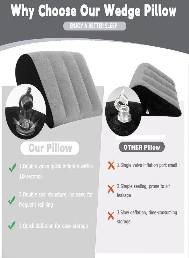 Prosixtoy Portable Wedge Pillow Inflatable Cushion - Body Positioners Lightweight Wedge Pillow for Sleeping, Leg Elevation, Use in Bed, Travel, Camping, Fast Inflating Deflation (Grey) - Image 4