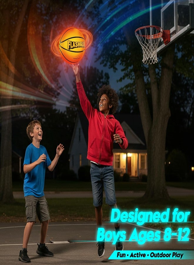 FLASHGLOW Light Up LED Basketball For Teen Boys: Cool Nighttime Ball Game Gifts For Birthday Christmas Easter - Glow In The Dark Sports Toy - Size 7 Outdoor Rubber Ball For Boys Girls Ages 8 9 10 11 12 13 14 15 - Image 4