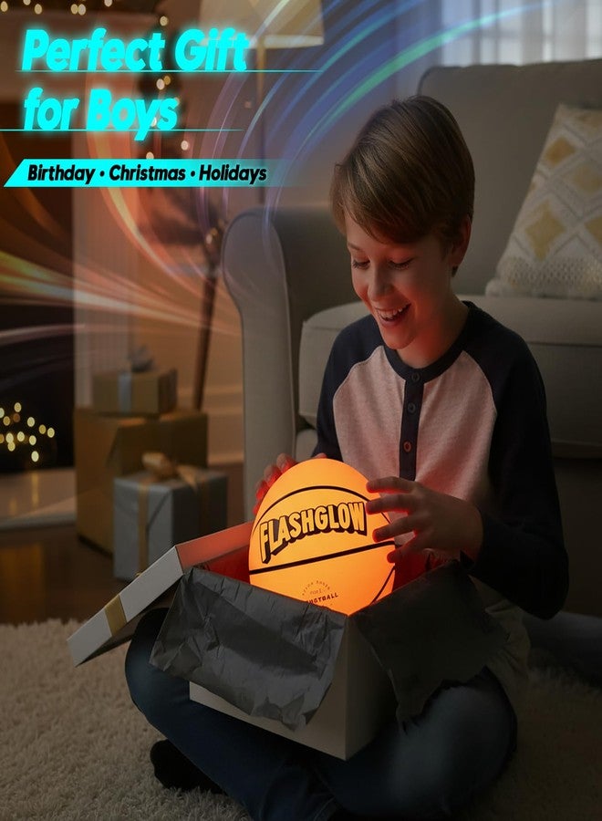 FLASHGLOW Light Up LED Basketball For Teen Boys: Cool Nighttime Ball Game Gifts For Birthday Christmas Easter - Glow In The Dark Sports Toy - Size 7 Outdoor Rubber Ball For Boys Girls Ages 8 9 10 11 12 13 14 15 - Image 2