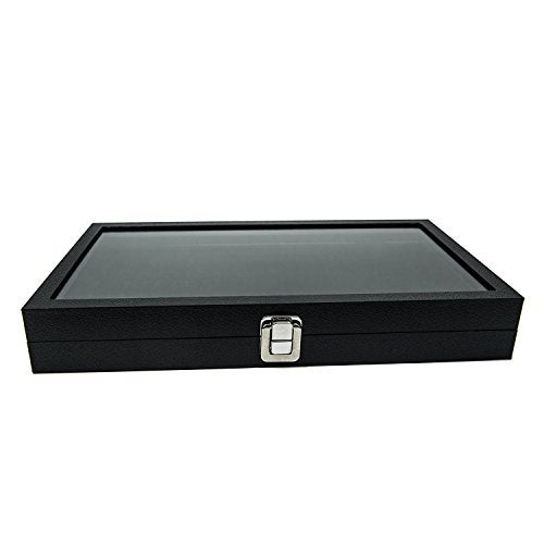 Huji Glass Top Ring Display Showcase With Velvet Insert Liner Jewelry Organizer (1, 72 Slot Case) - Image 2
