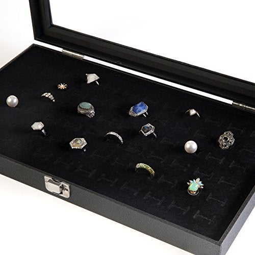 Huji Glass Top Ring Display Showcase With Velvet Insert Liner Jewelry Organizer (1, 72 Slot Case) - Image 5