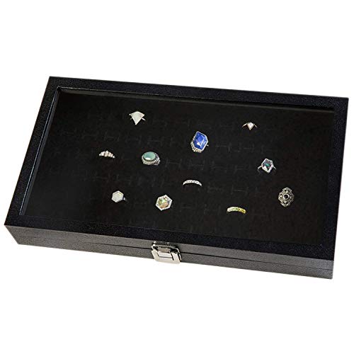 Huji Glass Top Ring Display Showcase With Velvet Insert Liner Jewelry Organizer (1, 72 Slot Case) - Image 4