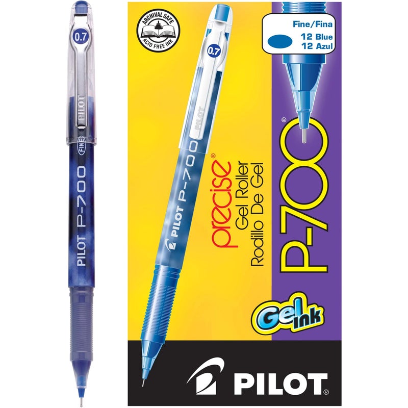 Pilot, Precise P-700 Gel Ink Rolling Ball Stick Pens, Fine Point 0.7 mm, Blue, Pack of 12 - Image 1