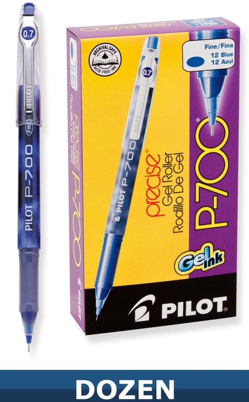 Pilot, Precise P-700 Gel Ink Rolling Ball Stick Pens, Fine Point 0.7 mm, Blue, Pack of 12 - Image 2