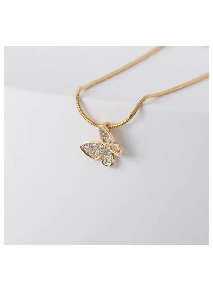 بونكا قلادة نسائية انيقة بتصميم عصري مع دلاية متنوعة من بونكا سلسلة ذهبي على شكل فراشة - Image 2