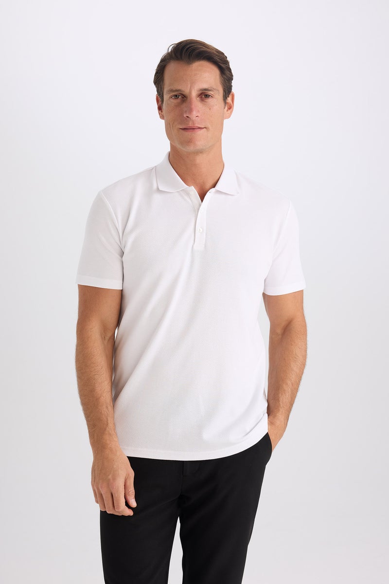 DeFacto White Man Slim Fit Short Sleeve Cotton Basic Polo Shirt Casual - Image 1