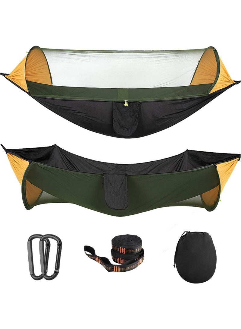 Soofam Camping Hammock with Net, Travel Portable Lightweight Hammocks with Tree Straps and Solid D-Shape Carabiners,Parachute Nylon Hammock for Outsides Backpacking Beach Backyard Patio Hiking - Image 1