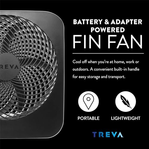 Treva 10-Inch Portable Fan, Powered by Battery and/or AC Adapter - Desk Fan Air Circulating with 2 Cooling Speeds for Personal and Travel Use (Black) (OOS) - Image 3