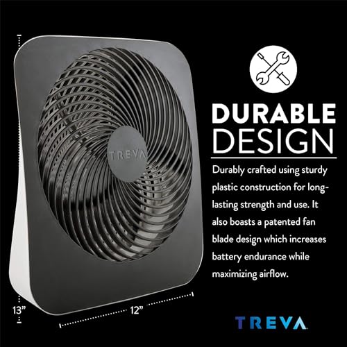 Treva 10-Inch Portable Fan, Powered by Battery and/or AC Adapter - Desk Fan Air Circulating with 2 Cooling Speeds for Personal and Travel Use (Black) (OOS) - Image 2
