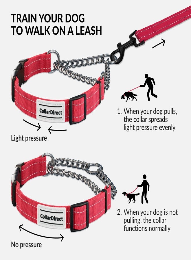 CollarDirect Martingale Dog Collar with Stainless Steel Chain and Quick Release Buckle - Reflective Collar for Large, Medium, Small Dogs - Pink, Large (Neck Size 17"-22") - Image 2