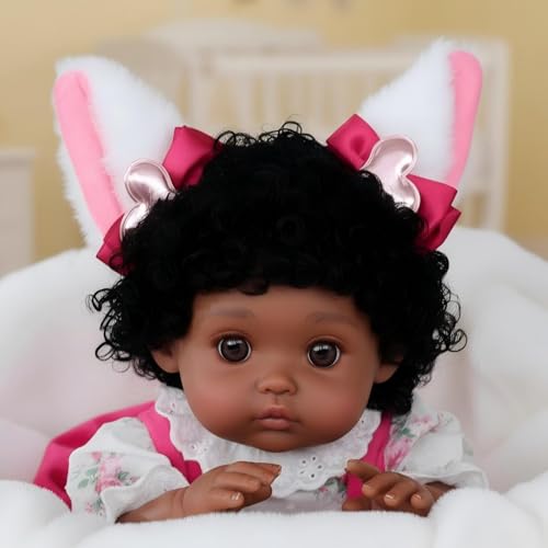 Cloveray 18Inch Lifelike Reborn Baby Doll Realistic Black Girl Baby Doll with Cute SkirtsHandmade Real Life Newborn Baby Dolls FullBody Vinyl Baby Dolls for 3 Years Old Kids Name Zahra - Image 5