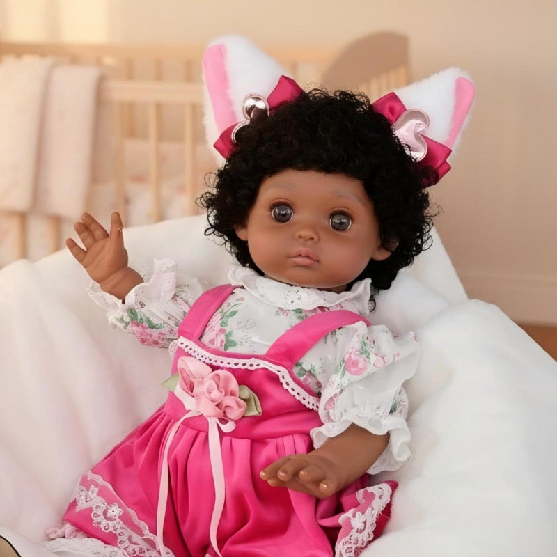 Cloveray 18Inch Lifelike Reborn Baby Doll Realistic Black Girl Baby Doll with Cute SkirtsHandmade Real Life Newborn Baby Dolls FullBody Vinyl Baby Dolls for 3 Years Old Kids Name Zahra - Image 3