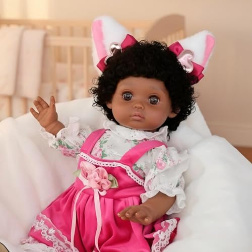 Cloveray 18Inch Lifelike Reborn Baby Doll Realistic Black Girl Baby Doll with Cute SkirtsHandmade Real Life Newborn Baby Dolls FullBody Vinyl Baby Dolls for 3 Years Old Kids Name Zahra - Image 1