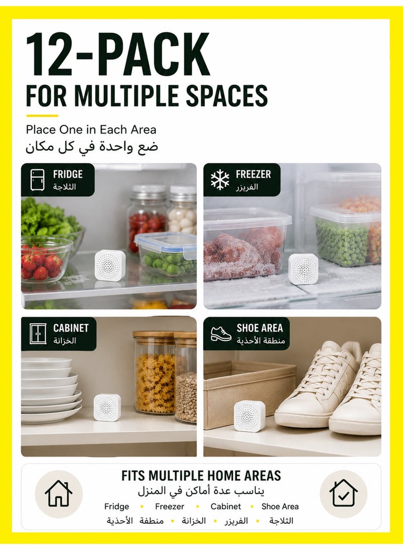 موقف حياة السيدة عبوة 12 قطعة صندوق مزيل روائح الثلاجة، ماص روائح ومزيل رطوبة قابل لإعادة الاستخدام بالكربون المنشط لثلاجات المنزل - Image 2
