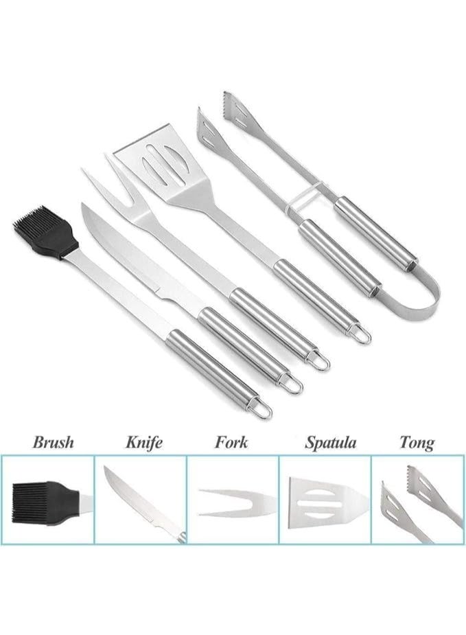 Grill Tool Set, 5-Piece Stainless Steel with Storage Case, Includes Knife, Brush, Fork, Spatula and Tong - Image 4