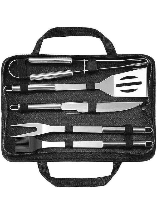 Grill Tool Set, 5-Piece Stainless Steel with Storage Case, Includes Knife, Brush, Fork, Spatula and Tong - Image 1
