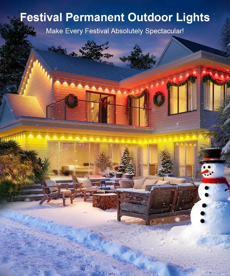 Fussion 200ft Permanent Outdoor Lights for House, 2025 Smart RGB LED Outside Lights with APP Remote Control, IP67 Waterproof Eternity Eaves Lighting for Christmas, Halloween, Holiday, Party, Daily - Image 2