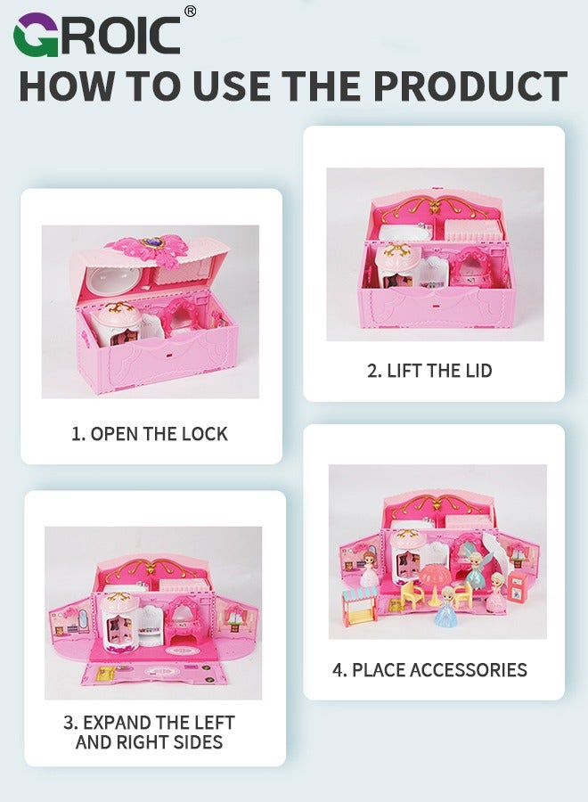 GROIC Handbag Dollhouse for kids, Doll Houses Portable Backpack with Doll Toy House with with Light and Music, 6 Figures, Playhouse Set Birthday Toys for Girls Kindergarten Toddlers  - Image 4