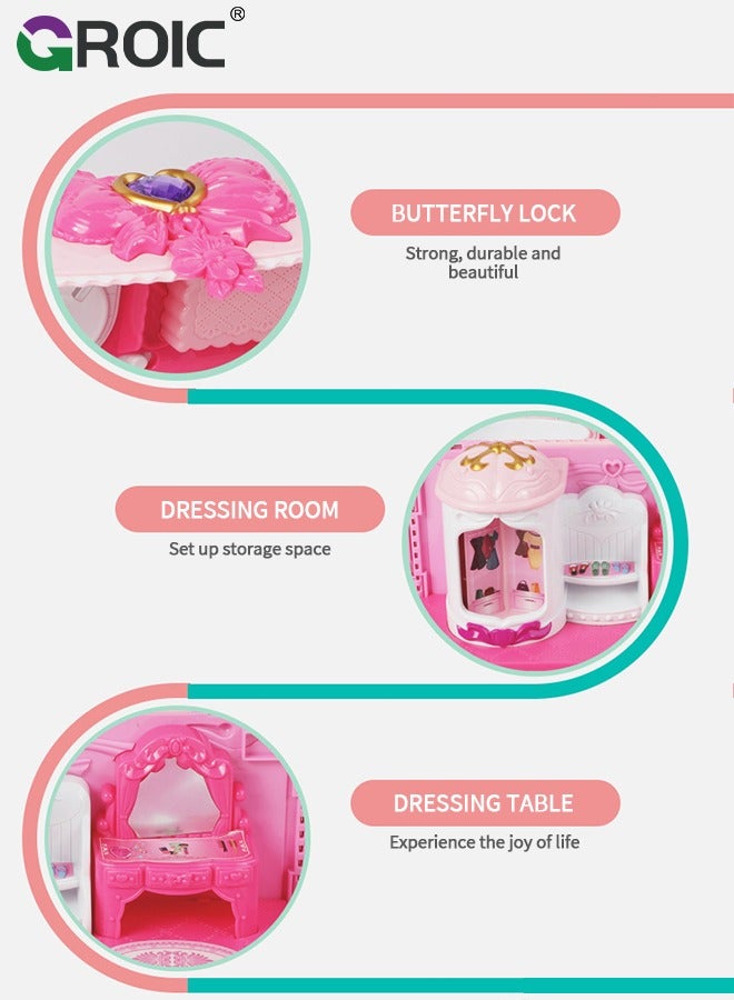 GROIC Handbag Dollhouse for kids, Doll Houses Portable Backpack with Doll Toy House with with Light and Music, 6 Figures, Playhouse Set Birthday Toys for Girls Kindergarten Toddlers  - Image 5