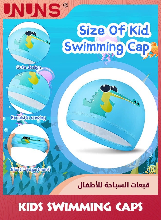 UNUNS Kids Swimming Caps,3 Pieces Swimming Hat,Waterproof Pu Swim Caps,Elastic Bathing Cap Butterfly Stroke Hats With Coating Cartoon Pattern For Children Girls Boys 5-15,3 Styles And Colors - Image 3