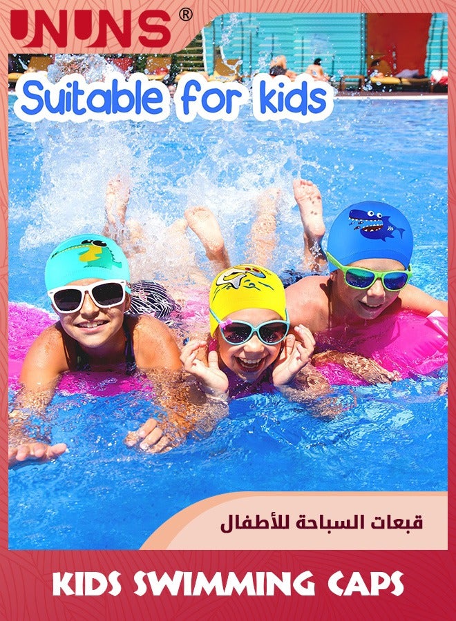 UNUNS Kids Swimming Caps,3 Pieces Swimming Hat,Waterproof Pu Swim Caps,Elastic Bathing Cap Butterfly Stroke Hats With Coating Cartoon Pattern For Children Girls Boys 5-15,3 Styles And Colors - Image 5