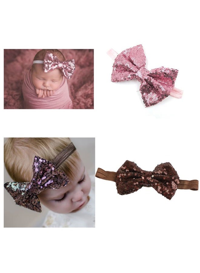 CellElection 15Pcs Baby Girls Headbands 4'' Big Boutique Bling Sparkly Glitter Sequin Hair Bows Headband Elastic Hair Bands Hair Accessories for Toddlers Infants Newborns - Image 5