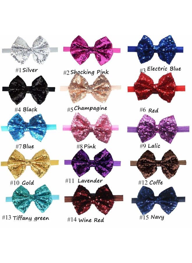 CellElection 15Pcs Baby Girls Headbands 4'' Big Boutique Bling Sparkly Glitter Sequin Hair Bows Headband Elastic Hair Bands Hair Accessories for Toddlers Infants Newborns - Image 2