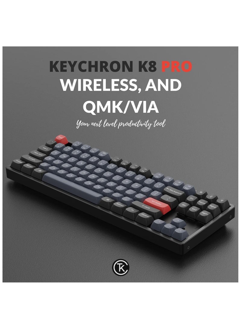 Keychron K8 Pro 80% layout QMK/VIA Wireless Mechanical Keyboard RGB Backlight Gateron G Pro red switch Aluminum frame Bluetooth USB-C wired Hot Swappable Compatible with Mac & Windows  - Image 3