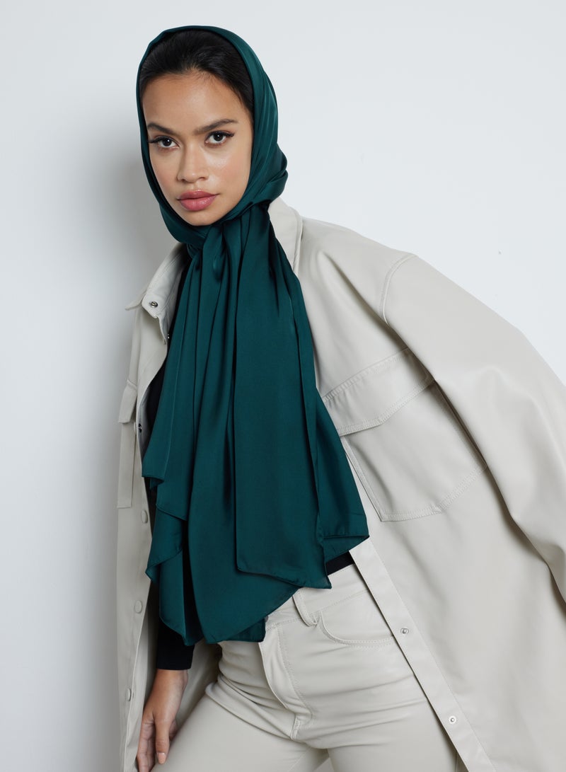 MODEST BEYOND Luxury Emerald Green Satin Hijab - Sustainable  - Image 2