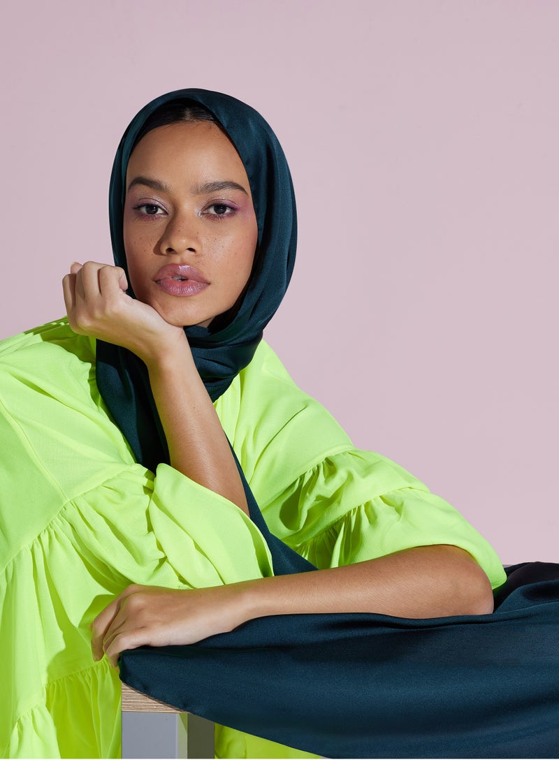 MODEST BEYOND Luxury Emerald Green Satin Hijab - Sustainable  - Image 1