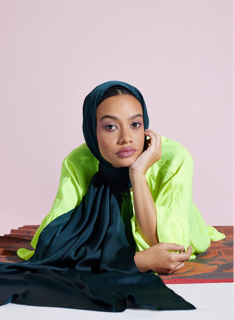 MODEST BEYOND Luxury Emerald Green Satin Hijab - Sustainable  - Image 3