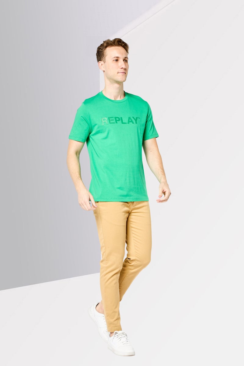 Replay Men Crew Neck Short Sleeves Brand Logo T-Shirt, Green - Image 4