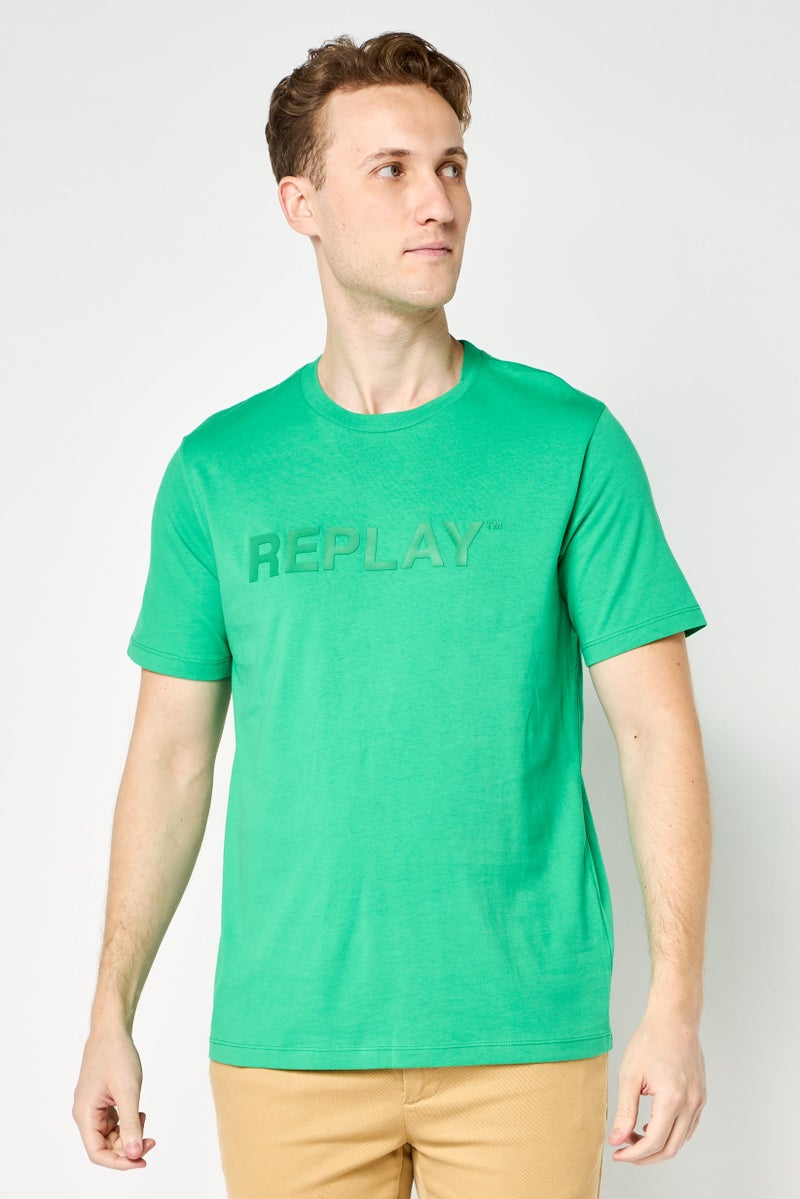 Replay Men Crew Neck Short Sleeves Brand Logo T-Shirt, Green - Image 1