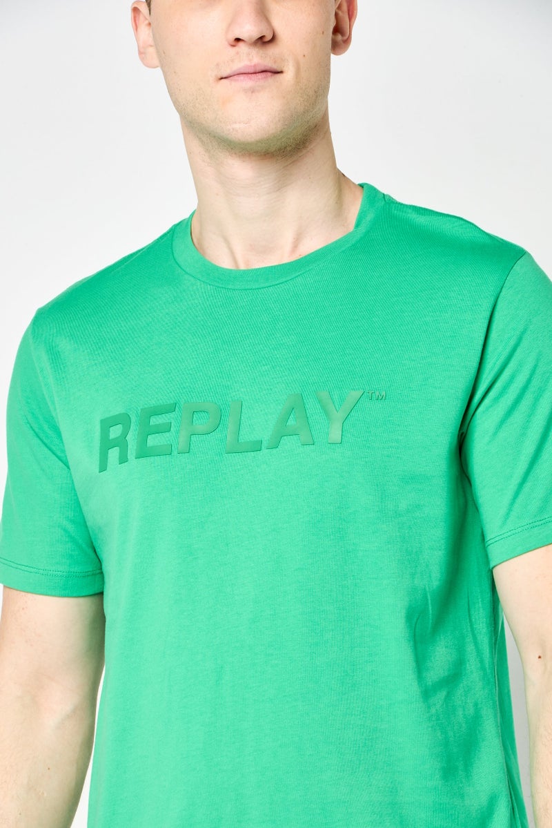 Replay Men Crew Neck Short Sleeves Brand Logo T-Shirt, Green - Image 3