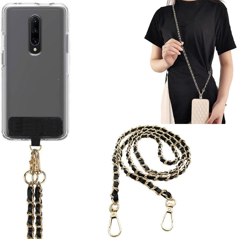 Pivdo Cell Phone Lanyard Around Neck Crossbody Hanging Chain Mobile Holder to Carry iPhone & Smartphone with Detachable Crossbody Shoulder Sling Strap for Girls Braided Gold Chain - Image 1