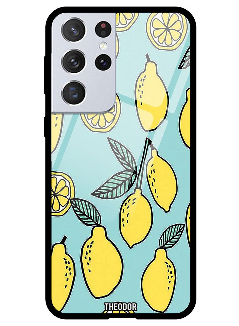 Theodor Protective Tempered Glass Case Cover Samsung Galaxy S21 ULTRA Lemons Background Turqoise - Image 1