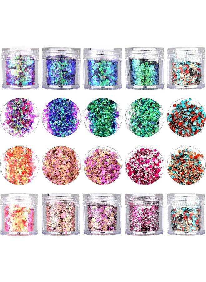 ONWON 10 Boxes Chunky Glitter Makeup Set. Colorful Mixed Cosmetic Glitters Flakes For Eye Shadow Body Nail Face Lips Hair Iridescent Flakes Cosmetic Paillette Sparkles Slime Supplies Powder Sequins - Image 1
