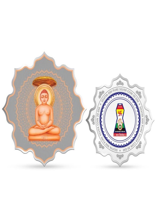 Silviya BIS Hallmarked Mahavir Swami Ji 999 Pure Silver Coin (20 Gram): Jainism Gift - Mahavir Jayanti - Ahimsa Principle - Religious Coin - With Certificate of Authenticity - Image 1