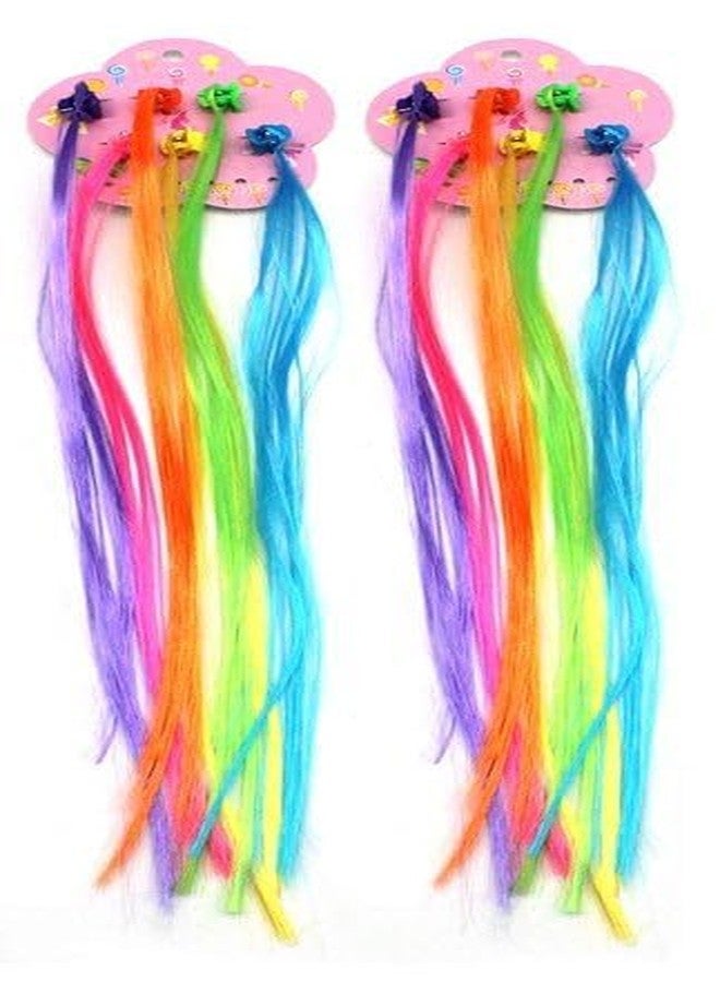 Rinpoche Rainbow Braids Hair Braid Extensions Hair Stylish Claw Clips Trendy Streaks Braided Kids Hair Extensions with Clip Strips for Girls (Multicolor) (Pack Of 12) - Image 2