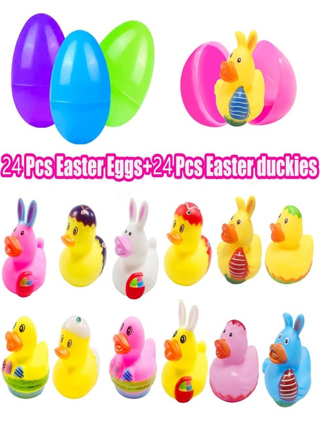 Cherislpy 24 Pcs Prefilled Easter Eggs with Bunny Duckies,Bright Colorful Easter Eggs Prefilled with Variety Duckies for Fun Bath Bunny Duckies, Easter Basket Stuffers and Bathtub Toys Party Favors - Image 2