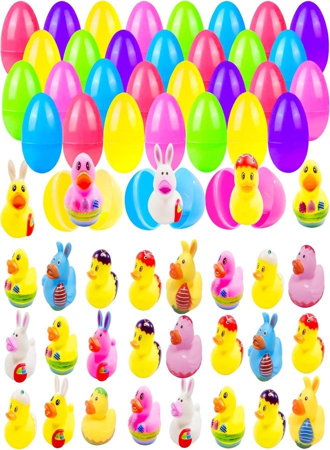 Cherislpy 24 Pcs Prefilled Easter Eggs with Bunny Duckies,Bright Colorful Easter Eggs Prefilled with Variety Duckies for Fun Bath Bunny Duckies, Easter Basket Stuffers and Bathtub Toys Party Favors - Image 1