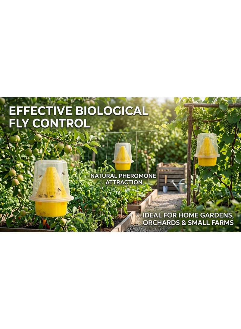3-Piece Bundle Outdoor Reusable Fly Trap Bucket Hanging Insect Catcher Set with Natural Pheromone Bait for Farm & Yard Pest Control - Pack of 3 - Image 2