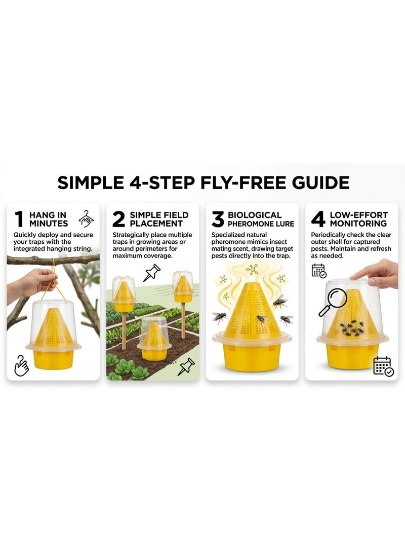 3-Piece Bundle Outdoor Reusable Fly Trap Bucket Hanging Insect Catcher Set with Natural Pheromone Bait for Farm & Yard Pest Control - Pack of 3 - Image 3