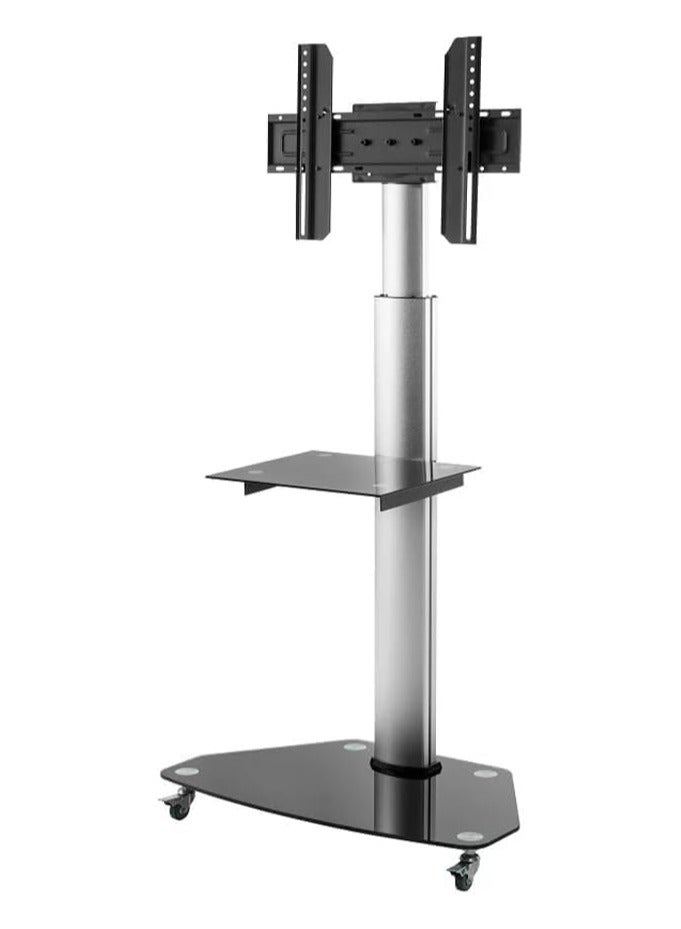 Skilltech Contemporary Height Adjustable TV Cart, Fits 37"-70" Screens, 40kg Load Capacity, 180° Rotating Mount, Cable Management, Locking Wheels, Matte Black Mobile TV Stand – SH 400FS - Image 2