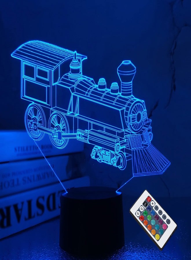 FULLOSUN Train Night Light, 3D Illusion Lamp for Kids, 16 Colors Changing with Remote Control Dim Function, Creative Birthday Xmas Gifts for Kids Boys Bedroom Decor - Image 1