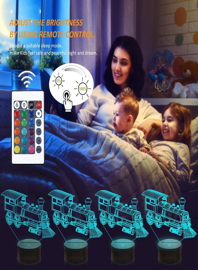 FULLOSUN Train Night Light, 3D Illusion Lamp for Kids, 16 Colors Changing with Remote Control Dim Function, Creative Birthday Xmas Gifts for Kids Boys Bedroom Decor - Image 3