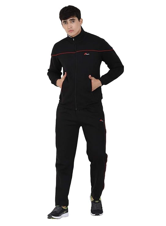muffy Black Men's Tracksuit Cotton Blend Regular Fit Zip Closure with 2 Side Zipper Pockets & 1 Back Pocket Perfect for Winter Wear 5001 - Image 1