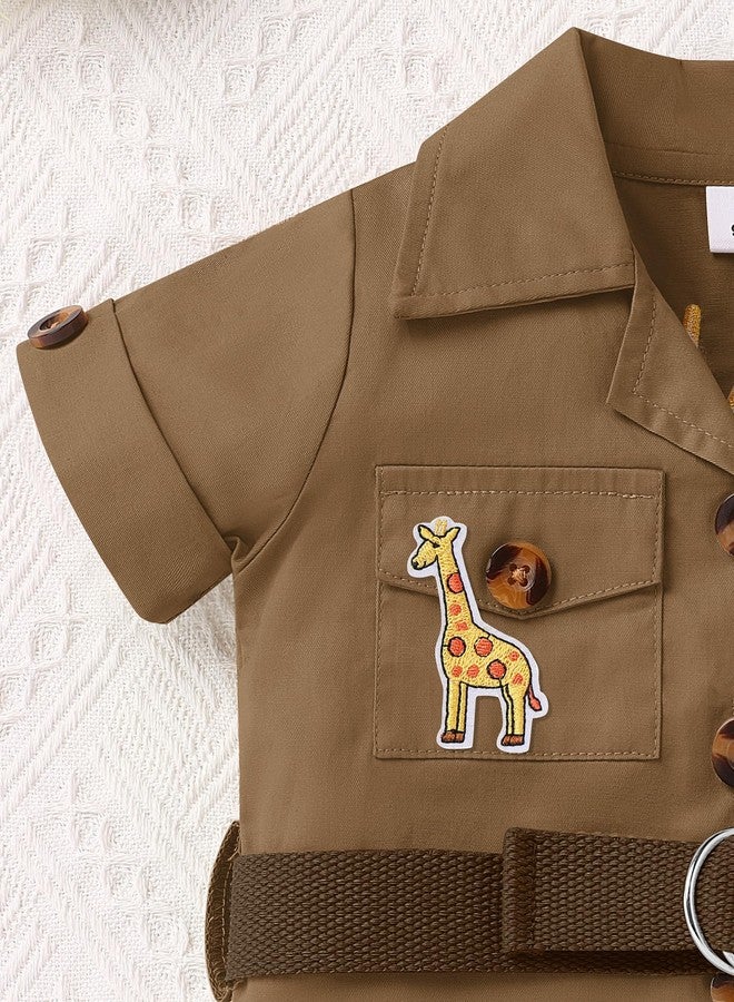 OBEEII Infant Baby Boys Safari Outfit Explorer Wild Birthday Short Sleeve T-shirt Top Shorts Set Animals Zoo Keeper Jungle Cake Smash Photoshoot Outfits + Hat + Belt 5 Pieces Set Brown 12-18 Months - Image 5