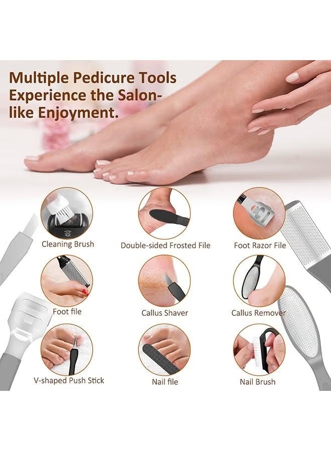 مجموعة أدوات إزالة الكالو الكهربائية للقدمين، أداة باديكير قابلة لإعادة الشحن، مجموعة أدوات إزالة الكالو الكل في واحد لإزالة الجلد المتشقق والميت من الكعبين مع 3 رؤوس أسطوانية وشاشة عرض للبطارية بسرعتين ﻿ - Image 2